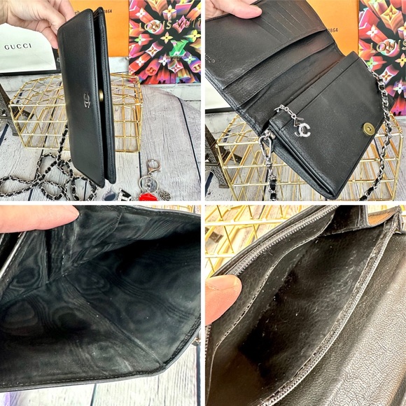 CHANEL black leather wallet crossbody bag with chain and charm - Picture 12 of 16